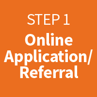 Step 1 Online Application/Referral with orange background