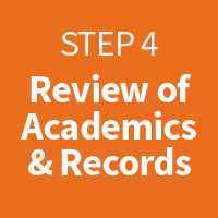 Step 4 Review of Academics & Records with orange background